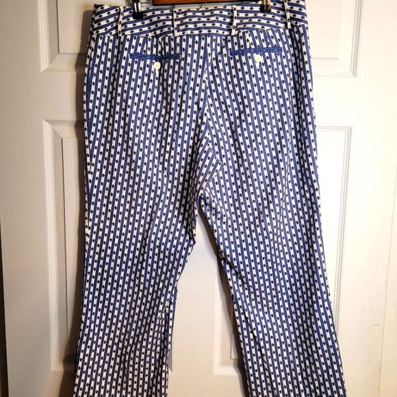 Ann Taylor LOFT Capri striped blue & white pants with splits at ankles Sz 14 - Picture 3 of 9